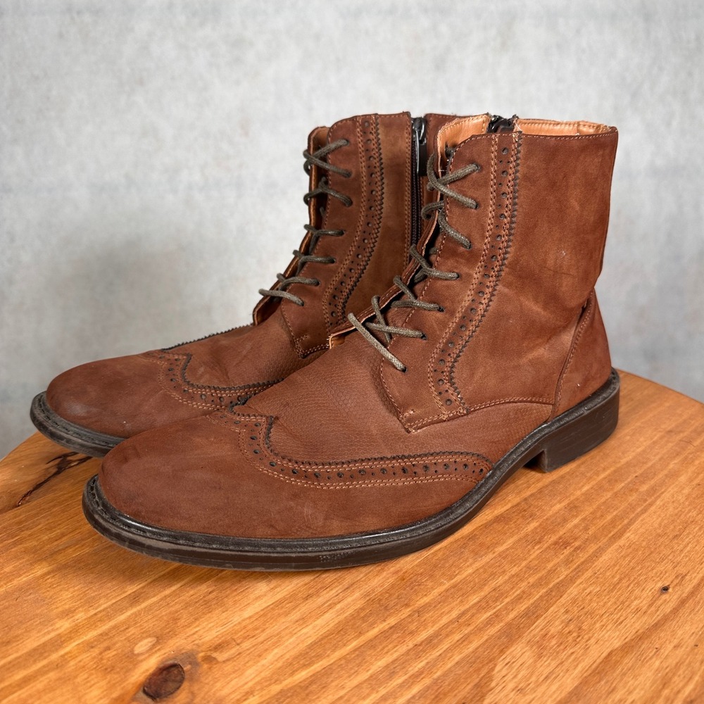 Unlisted Kenneth Cole Wingtip Boots Mens 8 Brown Good Brogue Side Zip Dress Boot